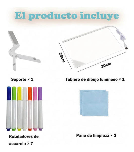 Pizarra Acrílica LED WOWI 30 × 20 cm con 7 Plumones