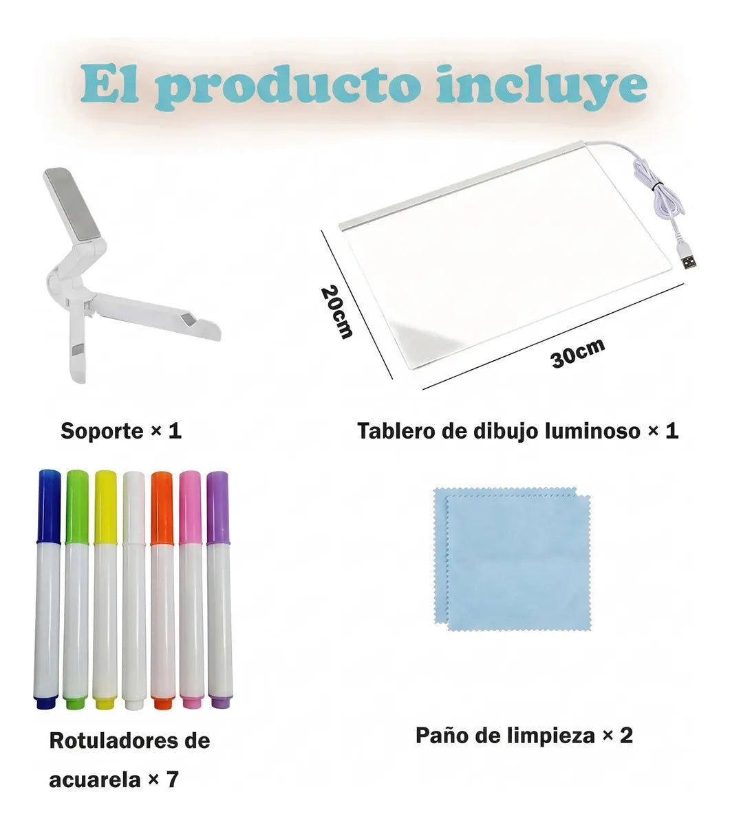 Pizarra Acrílica LED WOWI 30 × 20 cm con 7 Plumones