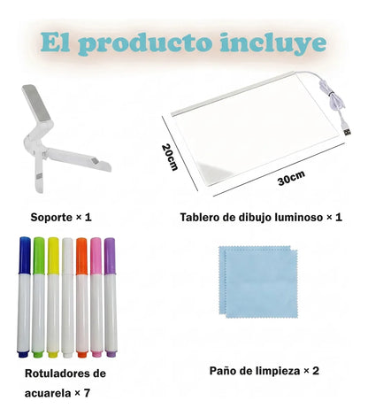 Pizarra Acrílica LED WOWI 30 × 20 cm con 7 Plumones