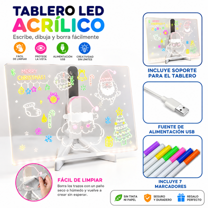 Pizarra Acrílica LED WOWI 30 × 20 cm con 7 Plumones